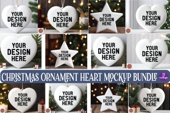 Christmas Ornament Heart Mockup Bundle: Graphics for Christmas Amp