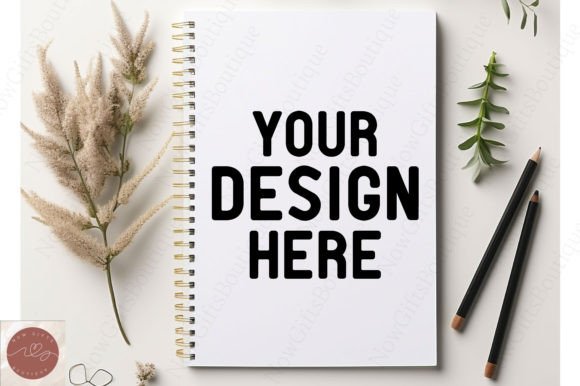 Stationery Flat Lay Notepad Mockup 12 for Graphics & Notebooks Amp